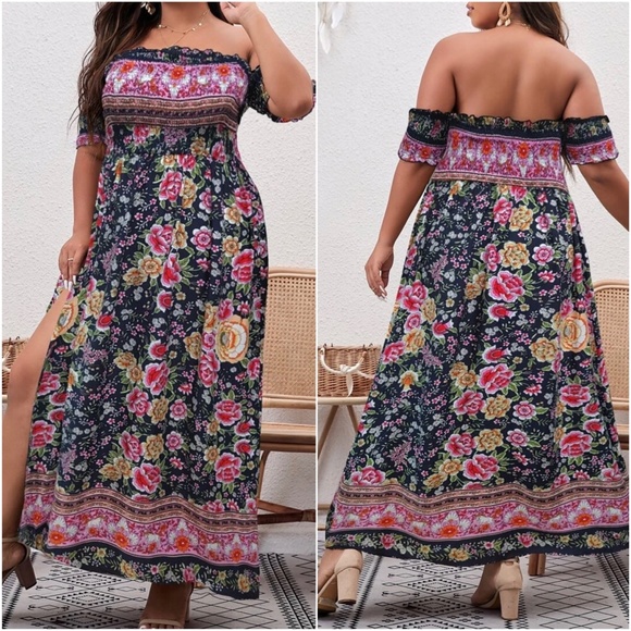 Boho Plus Floral Print Off Shoulder Maxi Dress - Picture 8 of 8